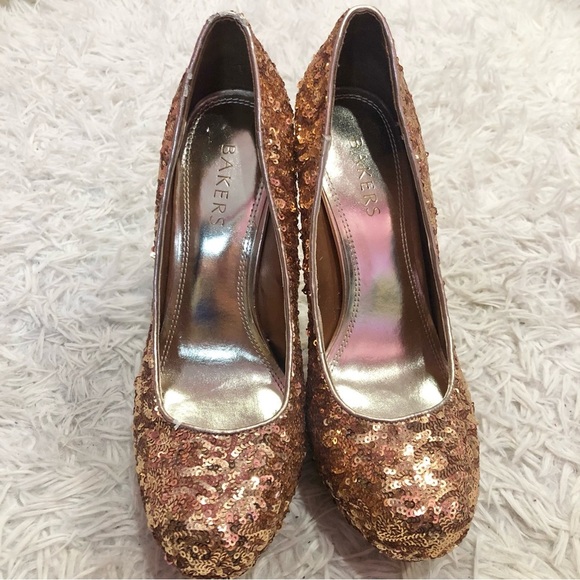 Bakers Sequin Melina Platform Stiletto Pump Heels Bronze Size 9 - Picture 2 of 10